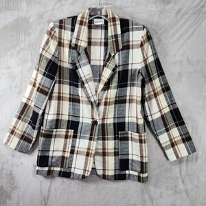 Fashion Bug Plaid Blazer Women Size S Career Wear Business Casual Jacket Vintage